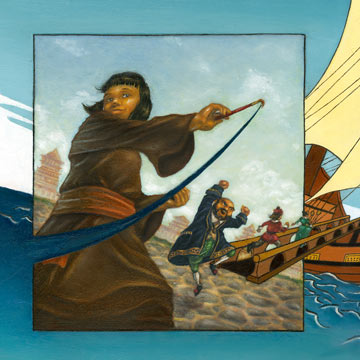 The girl paints a ship for the Magistrate